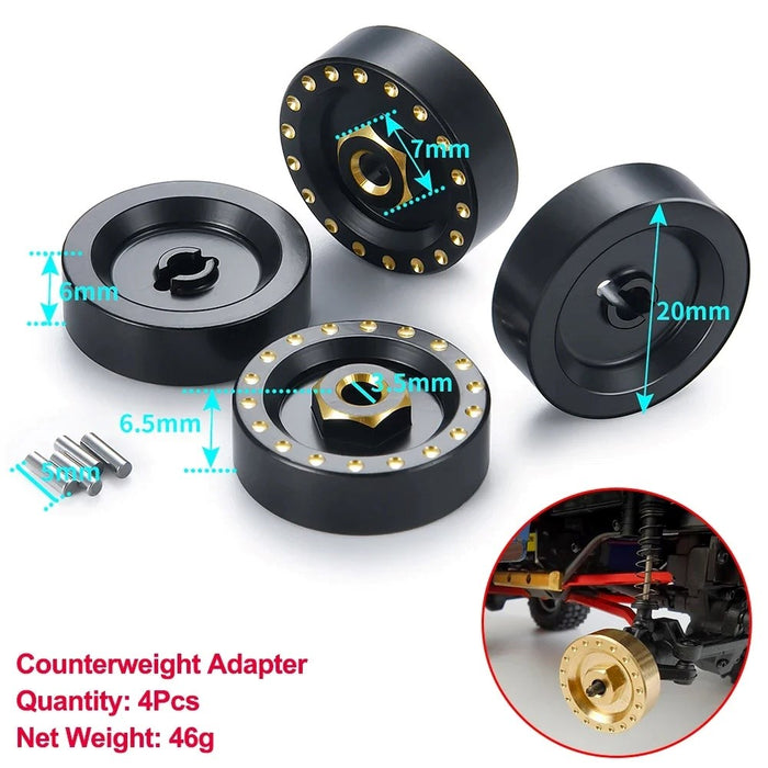 RCP 8940AB SCX24 Brass Counterweight 7mm Hex Adapter (Black)