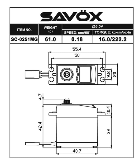 Savox SC-0251MGP Standard size Metal Gear Digital HV Servo 25kg