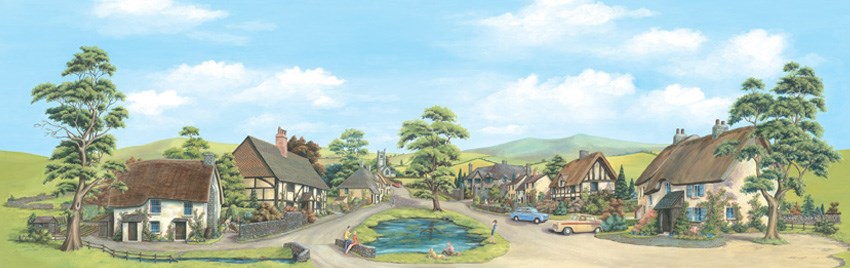 Peco SK-65 Village with Pond Backscene (Small 173mm x 343mm)