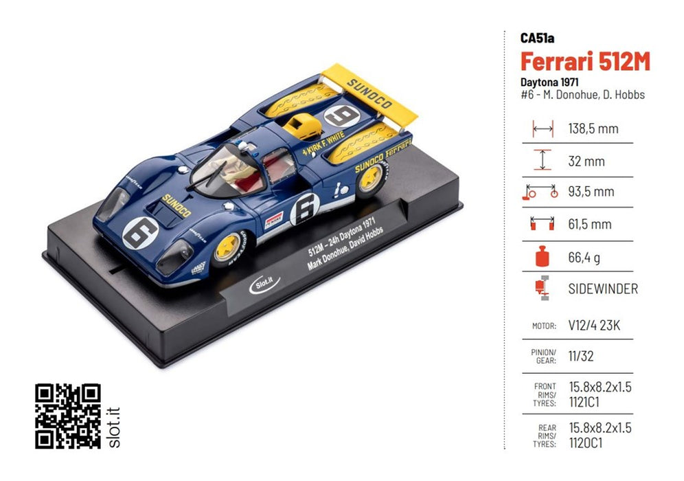 Slot.it CA51b Ferrari 512M 'Sunoco' No.6 3rd 24hr Daytona 1971