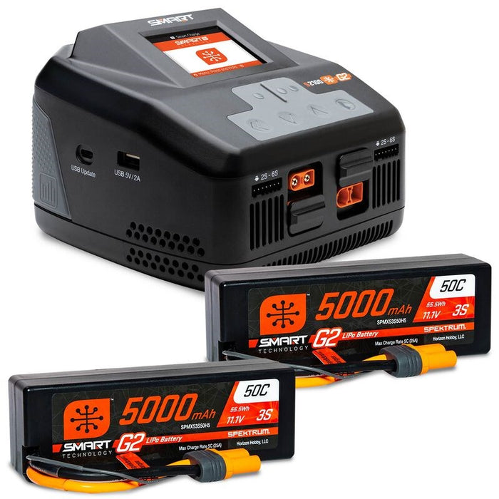 Spektrum SPMXPSS650 Smart Powerstage 6S Surface Bundle: (2) G2 5000mAh 3S LiPo IC5 and S2100 Charger