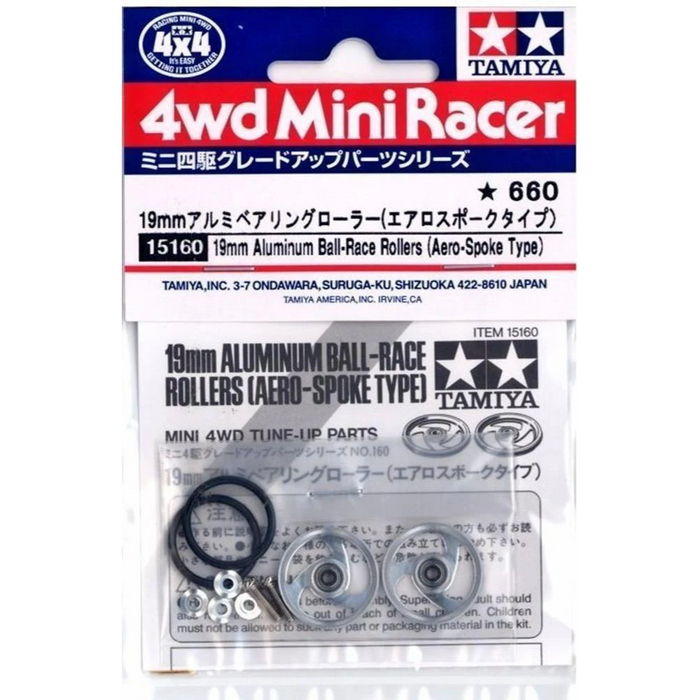 Tamiya 15160 Mini 4WD 19mm Aluminium Ball-Race Rollers (Aero-Spoke Type)