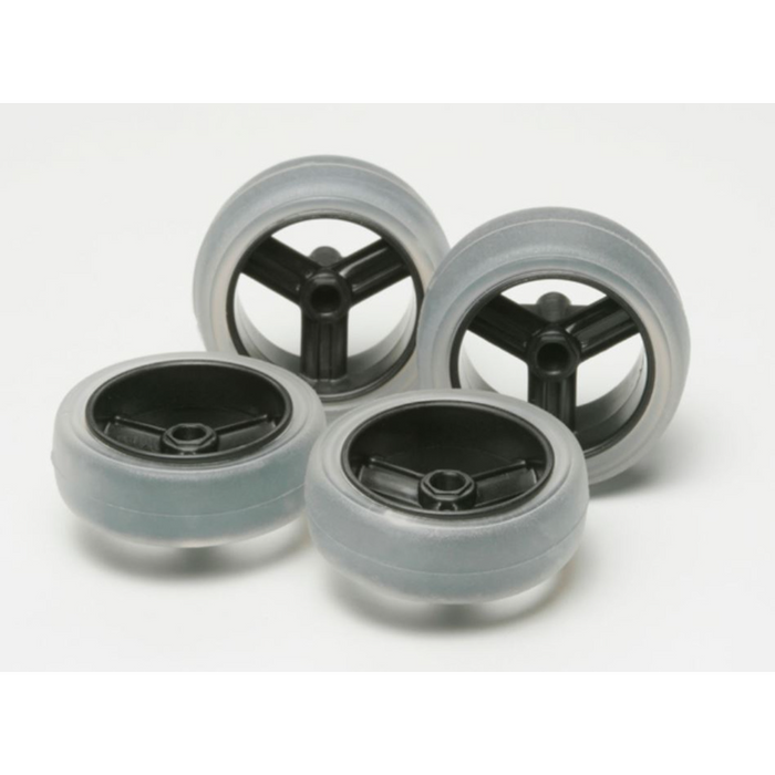 Tamiya 15366 Mini 4WD Large Dia. Carbon Wheel Set (W/Soft Slick Tyres)