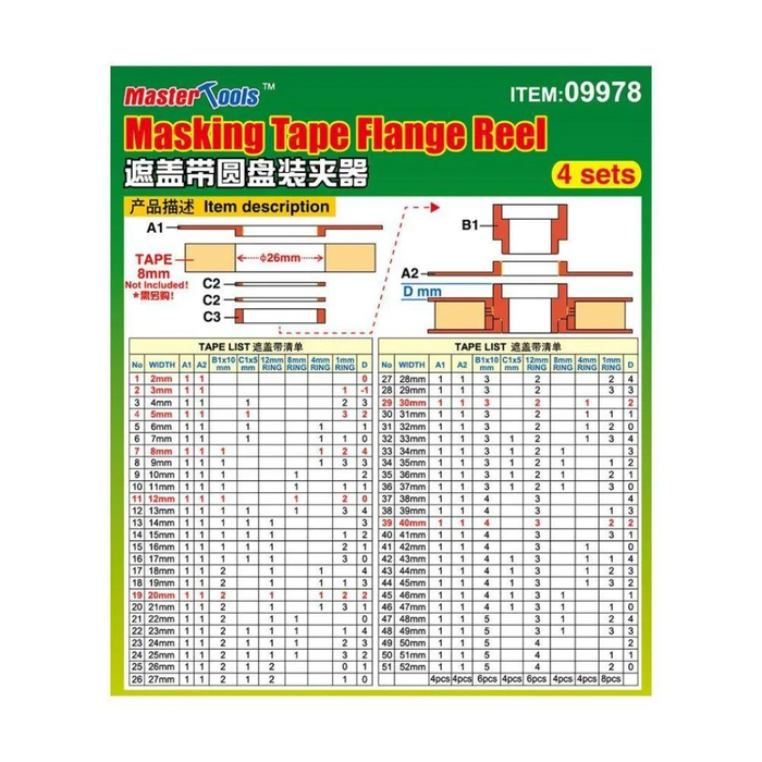 Master Tools 09978 Masking Tape Flauge Reel - 4 sets