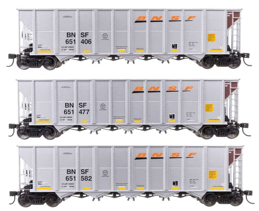 Walthers Mainline 910-56869 HO 50' RD-4 Hopper 3-Pack - Ready to Run -- BNSF #651406, 651477, 651582