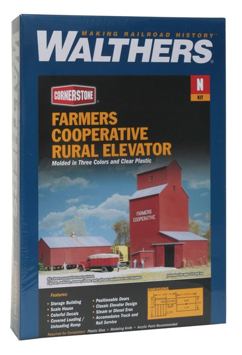 Walthers Cornerstone 933-3238 N Farmer's Co-op Rural Grain Elevator -- Kit - Elevator: 11 x 13.7 x 15.2cm