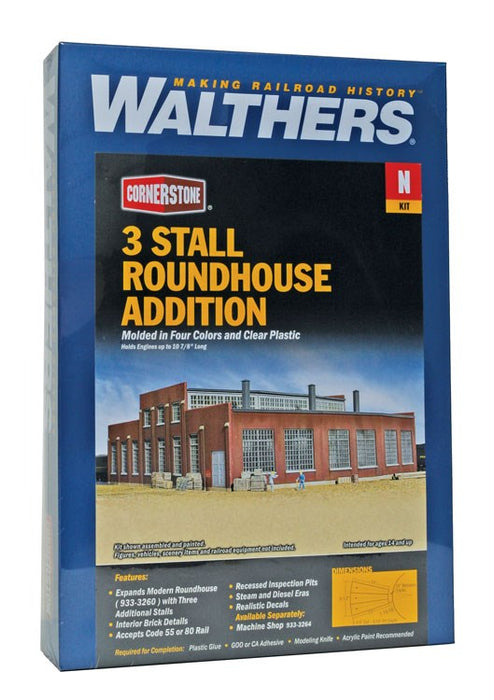 Walthers Cornerstone 933-3261 N Modern Roundhouse 3 Add-On Stalls -- Kit - 27.4 x 10cm; Stall Width at Rear: 8.1cm