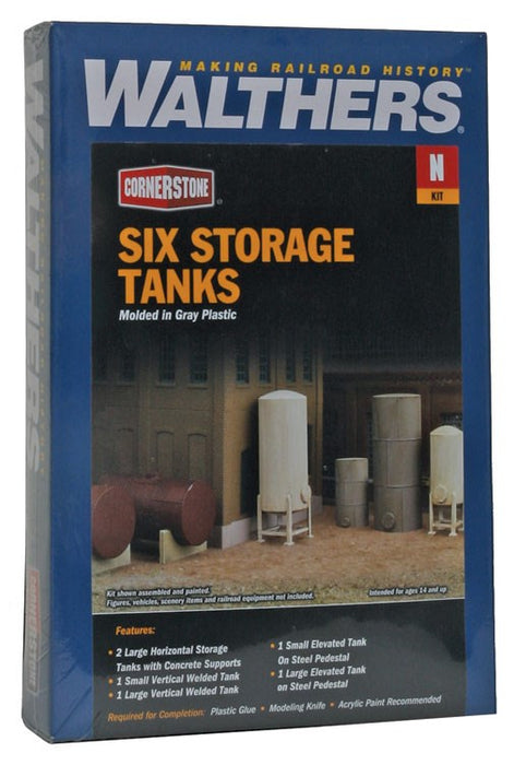 Walthers Cornerstone 933-3265 N Storage Tanks -- Kit pkg(6)