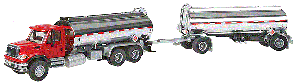 Walthers SceneMaster 949-11670 HO International(R) 7600 Tank Truck with Trailer- Assembled -- Red Cab, Chrome Tanks