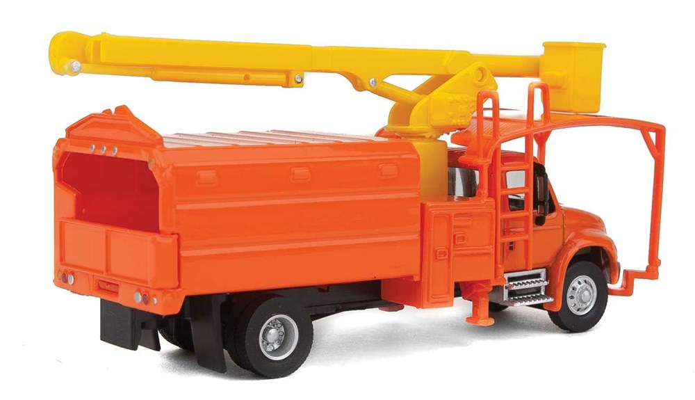 Walthers SceneMaster 949-11744 HO International(R) 4300 2-Axle Truck with Tree Trimmer Body - Assembled - Orange Cab and Body, Yellow Boom