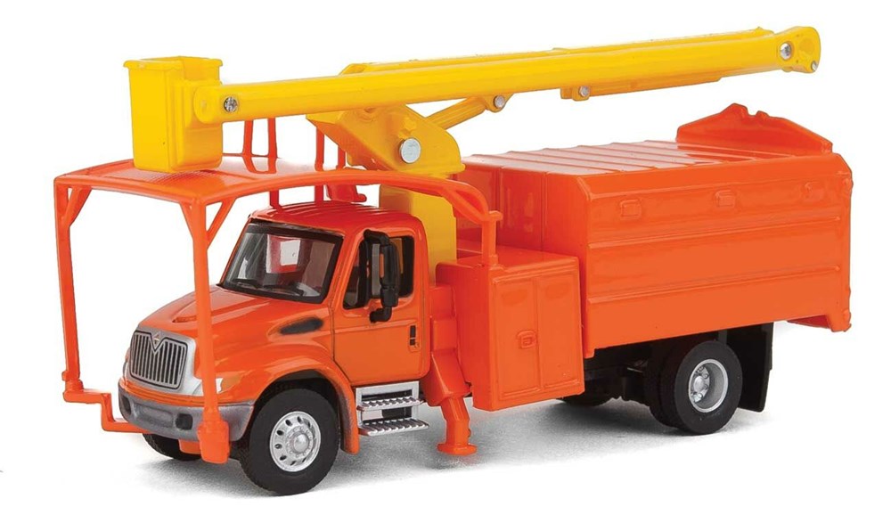 Walthers SceneMaster 949-11744 HO International(R) 4300 2-Axle Truck with Tree Trimmer Body - Assembled - Orange Cab and Body, Yellow Boom