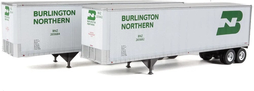 Walthers SceneMaster 949-2510 HO 40' Trailmobile Trailer 2-Pack - Assembled -- Burlington Northern (white, Cascade Green, Large BN Logo) - Fits 89' Channel Side Flatcar