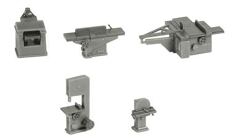 Walthers SceneMaster 949-4183 HO Woodshop Equipment - Jointer, Table Saw, Planner, Disc Sander & Band Saw