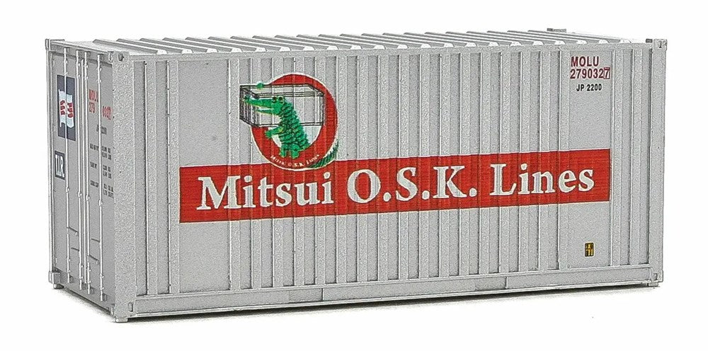 Walthers SceneMaster 949-8014 HO 20' Corrugated Container with Flat Panel - Mitsui OSK Lines (gray, red, Alligator Logo)