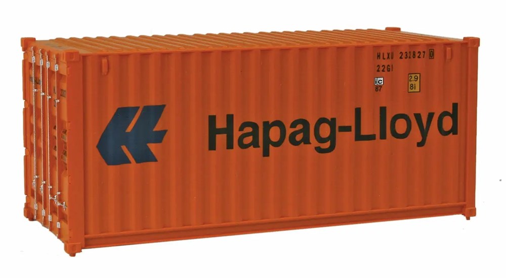 Walthers SceneMaster 949-8055 HO 20' Corrugated Container - Hapag-Lloyd (orange, blue)