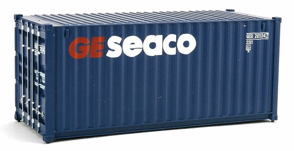 Walthers SceneMaster 949-8064 HO 20' Corrugated Container - GE Seaco (blue, white, red)