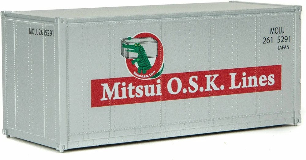 Walthers SceneMaster 949-8657 HO 20' Smooth-Side Container - Mitsui OSK Lines (gray, Alligator Logo)