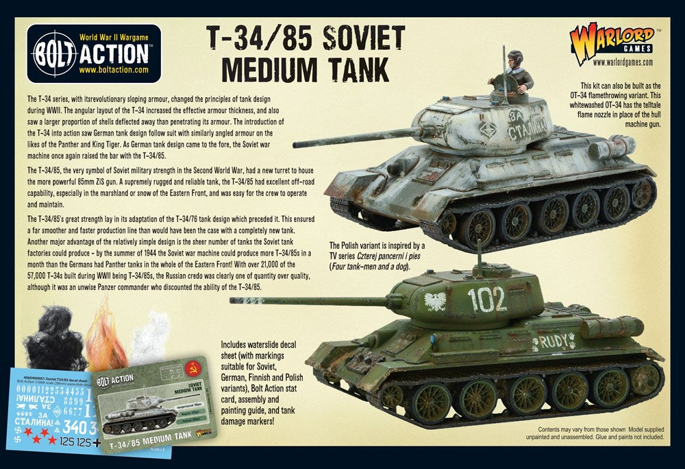 Bolt Action T34/85 Soviet Medium Tank (Plastic)