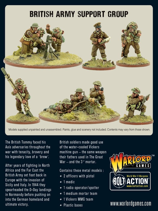 Bolt Action British Army Support Group (HQ, Mortar & MMG)