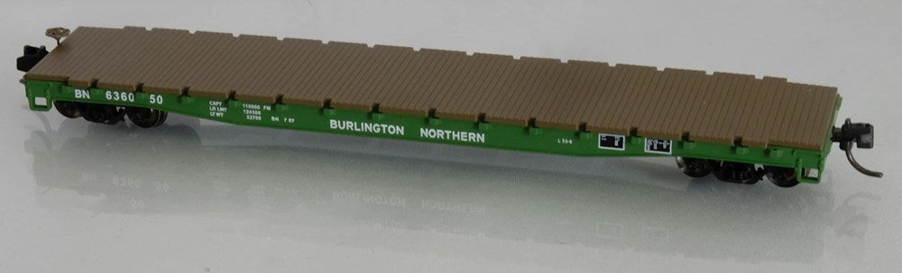 Wheels of Time 50181 N 53'-6" General Service Welded Fish Belly Flatcar - Ready to Run -- Burlington Northern (Cascade Green) - (Pack of 3)