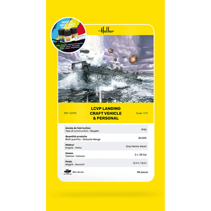 Heller 56995 1:72 STARTER KIT LCVP Landing Craft Vehicles and Personnel + Figures