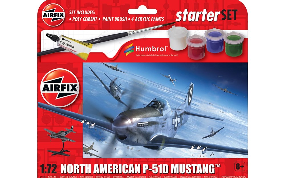 Airfix A55013 Starter Set - 1:72 North American P-51D Mustang - Potentially Faulty Paints/Glue (No guarantee on paint - Sold AS-IS)