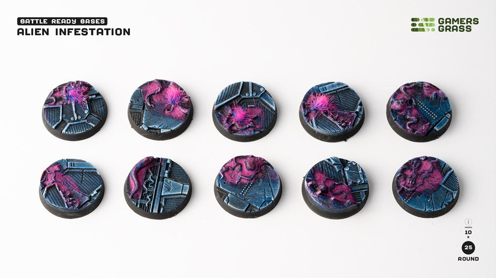 Gamers Grass Alien Infestation Bases - Round 25mm (x10)
