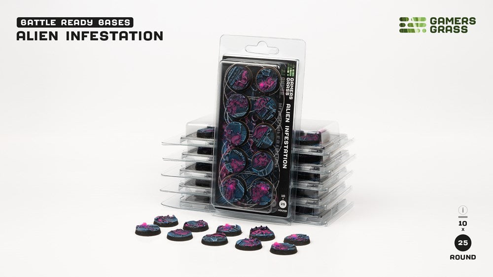 Gamers Grass Alien Infestation Bases - Round 25mm (x10)