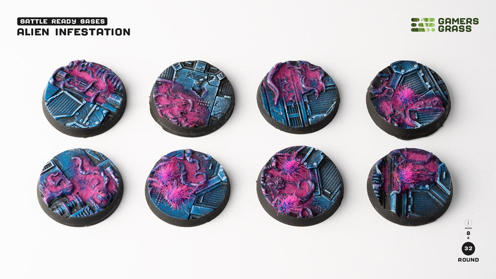 Gamers Grass Alien Infestation Bases - Round 32mm (x8)