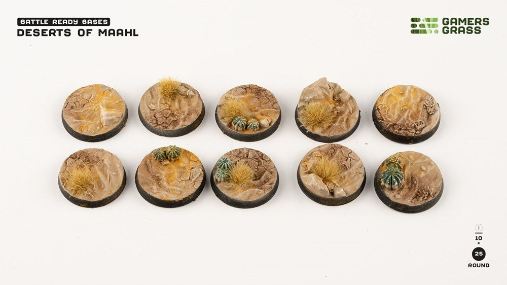 Gamers Grass Deserts of Maahl Bases - Round 25mm (x10)