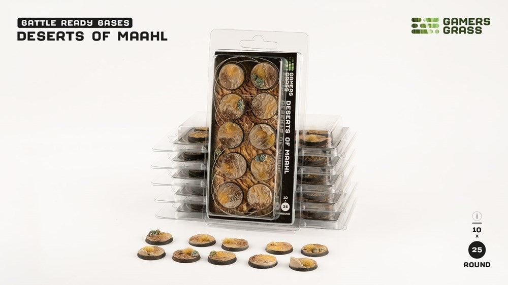 Gamers Grass Deserts of Maahl Bases - Round 25mm (x10)