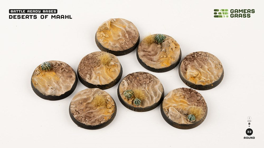 Gamers Grass Deserts of Maahl Bases - Round 32mm (x8)