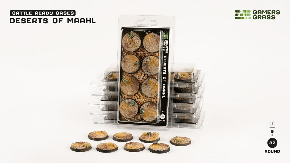 Gamers Grass Deserts of Maahl Bases - Round 32mm (x8)