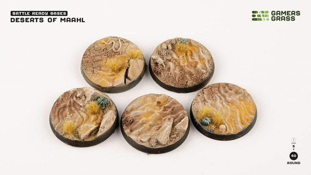 Gamers Grass Deserts of Maahl Bases - Round 40mm (x5)