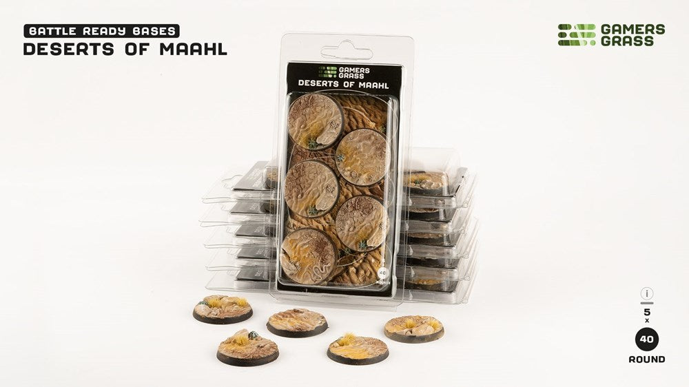 Gamers Grass Deserts of Maahl Bases - Round 40mm (x5)