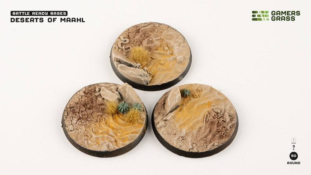 Gamers Grass Deserts of Maahl Bases - Round 50mm (x3)