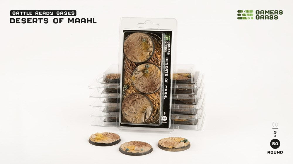 Gamers Grass Deserts of Maahl Bases - Round 50mm (x3)
