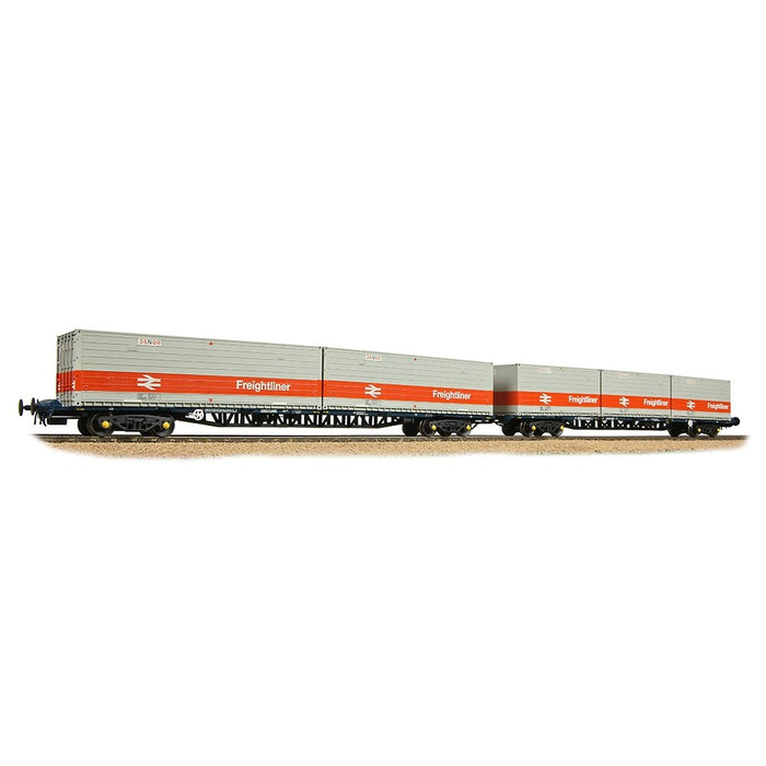 Bachmann Branchline [OO] 38-625A BR FGA Outer Flats 2-Pack in BR Blue, 5 x Type L/N Freightliner Conts.