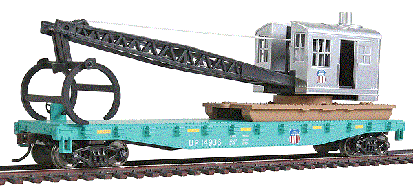 Walthers Trainline 931-1783 HO Flatcar with Logging Crane - Union Pacific(R) (green, black)