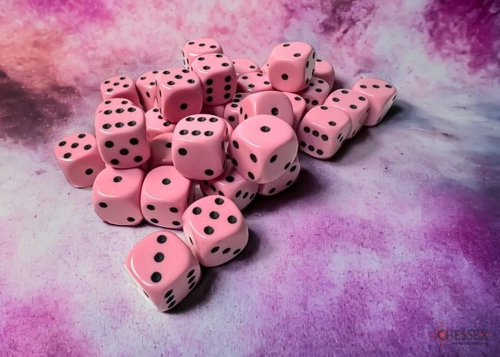 Chessex CHX-25864 Opaque 12mm d6 Pastel Pink/black Dice Block