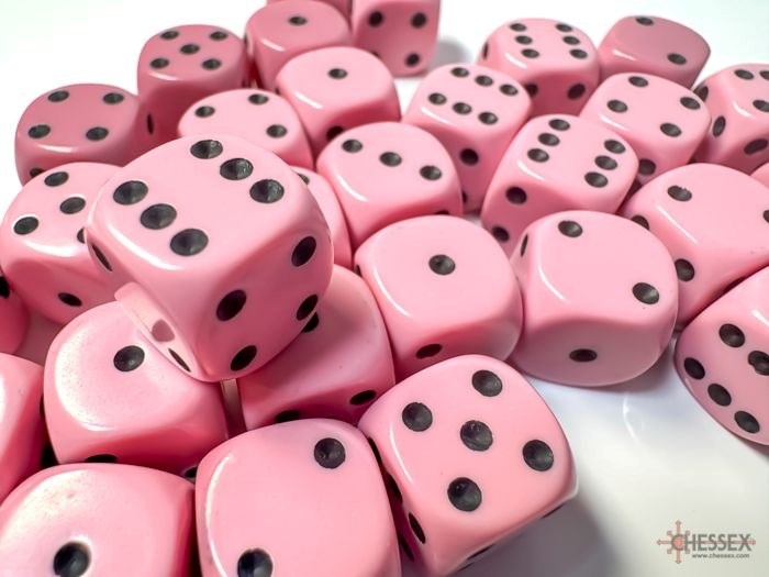 Chessex CHX-25864 Opaque 12mm d6 Pastel Pink/black Dice Block