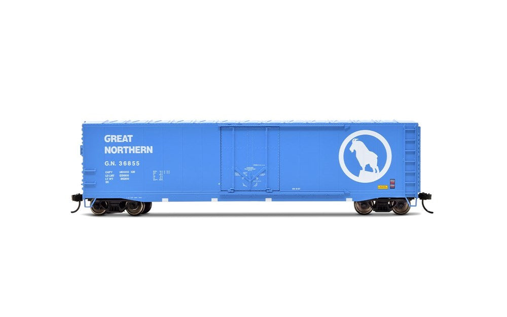 Rivarossi HR6634A HO 50' Plug-Door Boxcar No Roofwalk - Ready to Run -- Great Northern #36885 (Big Sky Blue, white, Large Rocky Logo)