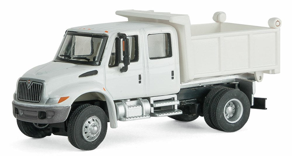 Walthers SceneMaster 949-11634 HO International(R) 4300 Crew Cab Dump Truck - Assembled - White w/Railroad Maintenance-of-Way Logo Decals