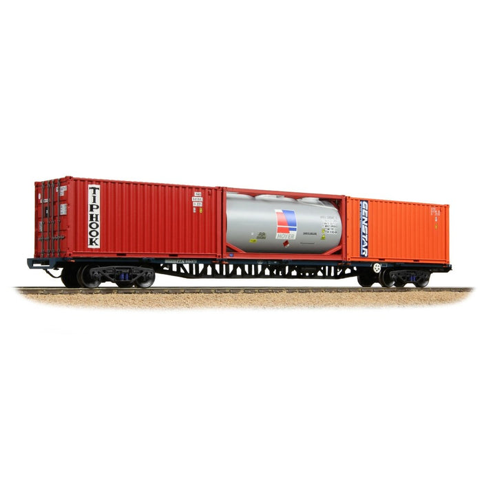 Bachmann Branchline [OO] 38-628A BR FFA Inner Flat in BR Blue (TOPS), 2 x 20ft & 1 x Tank ISO Containers