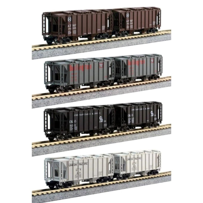 Kato USA 106-4700 N ACF 2-Bay Covered Hopper pkg(8) - Ready-to-Run - 2 Each of 4 Roadnames -- Santa Fe; Chicago, Burlington & Quincy; Union Pacific; Chesapeake & Ohio