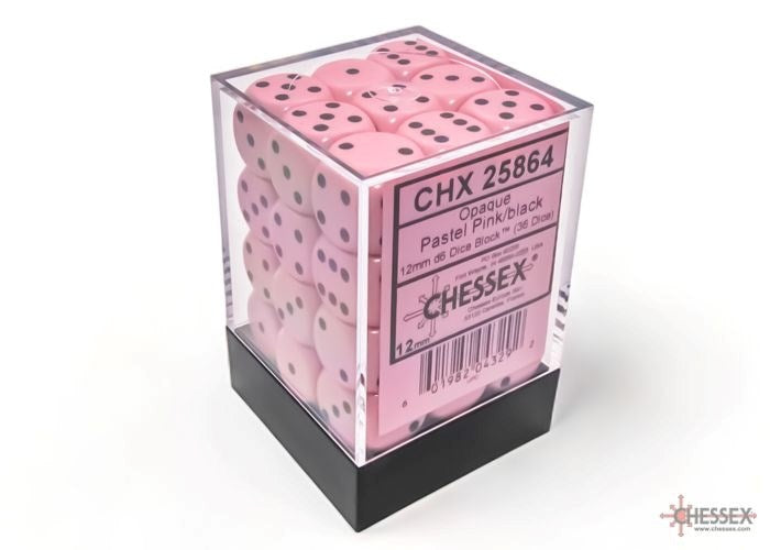 Chessex CHX-25864 Opaque 12mm d6 Pastel Pink/black Dice Block