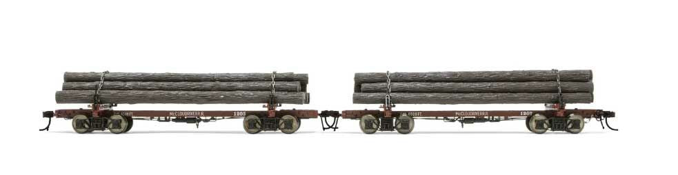 Rivarossi HR6628 HO Skeleton Log Car with Load 2 Pack - McCloud River Railroad #1205, 1207 (Boxcar Red)