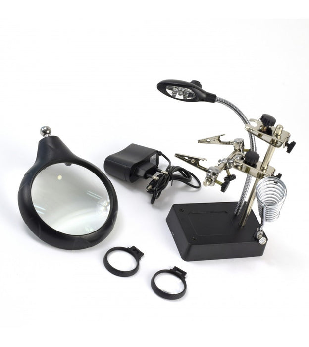 Artesania 27022-3 Third Hand with 3 Magnifying Glasses and 5 LED Lights