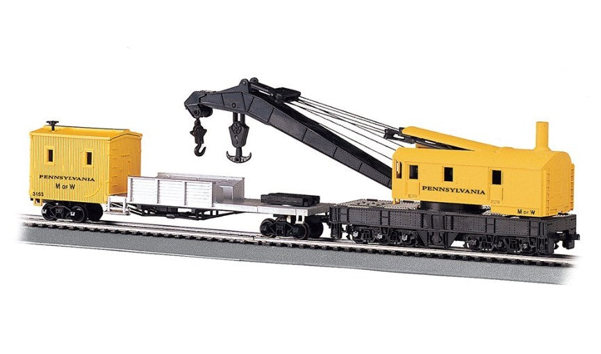 Bachmann USA 16114 HO 250-Ton Steam Crane Car And Boom Tender - Pennsylvania (Yellow)