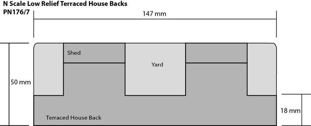 Metcalfe PN177 [N] Low Relief Stone Terraced House Backs Kit